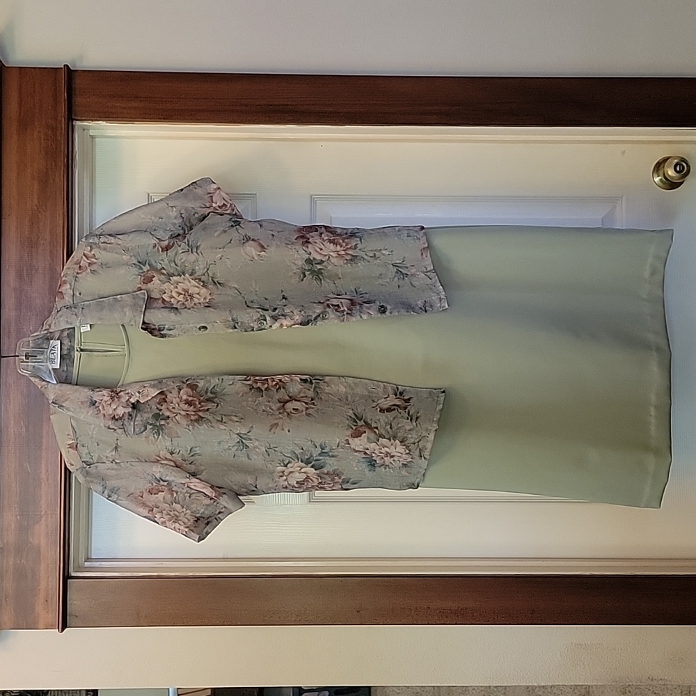 Blair Sage Green Vintage Sleeveless 2 Piece Set Dress & Sheer Top 16